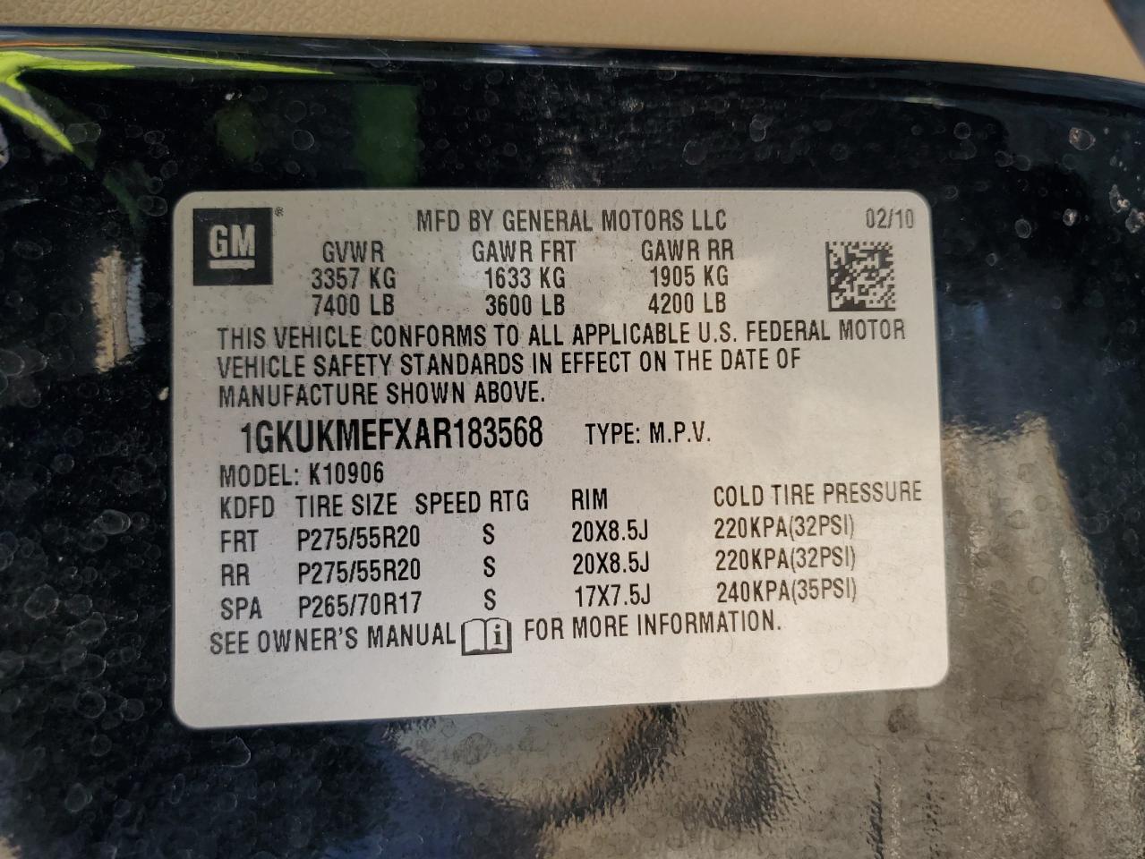 2010 GMC Yukon Xl Denali VIN: 1GKUKMEFXAR183568 Lot: 90862535