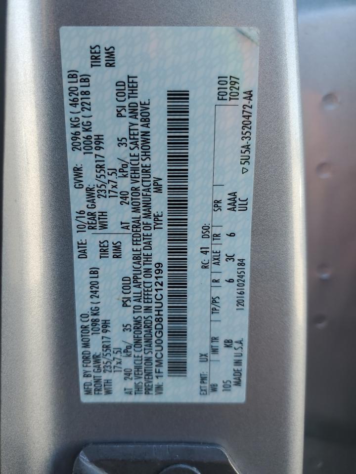 2017 Ford Escape Se VIN: 1FMCU0GD8HUC12199 Lot: 91875825