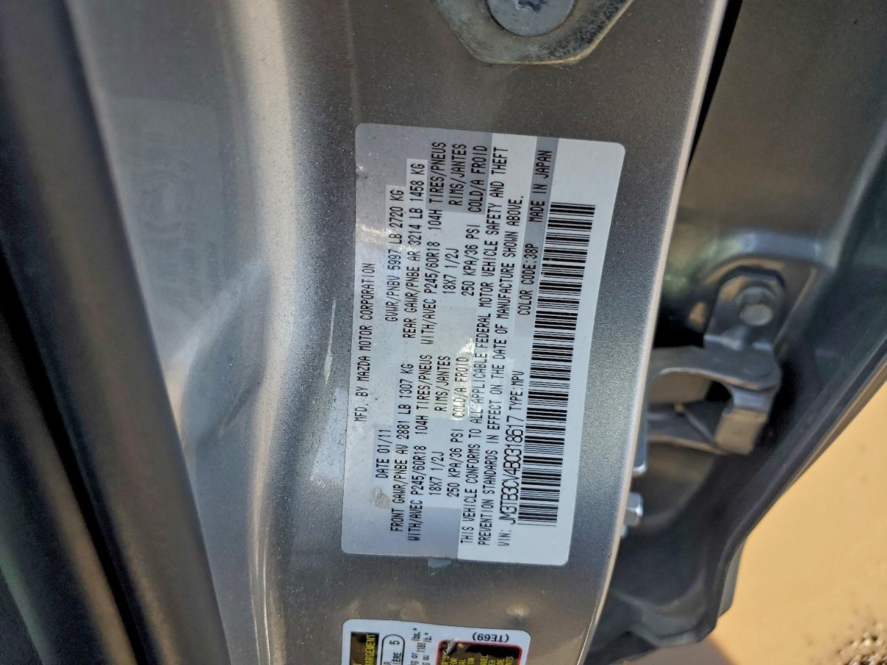 2011 Mazda Cx-9 VIN: JM3TB3CV4B0318617 Lot: 93950935