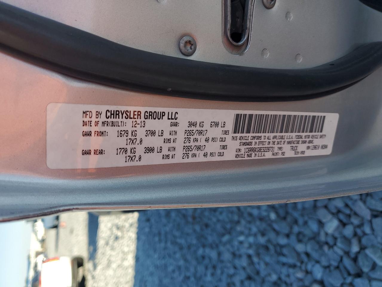 2014 Ram 1500 St VIN: 1C6RR6KG8ES228731 Lot: 92852805