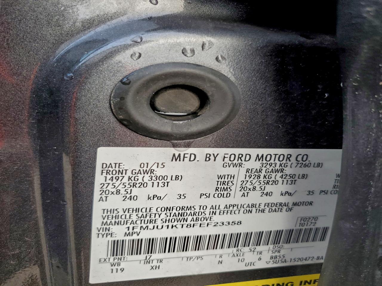 2015 Ford Expedition Limited VIN: 1FMJU1KT8FEF23358 Lot: 94343595