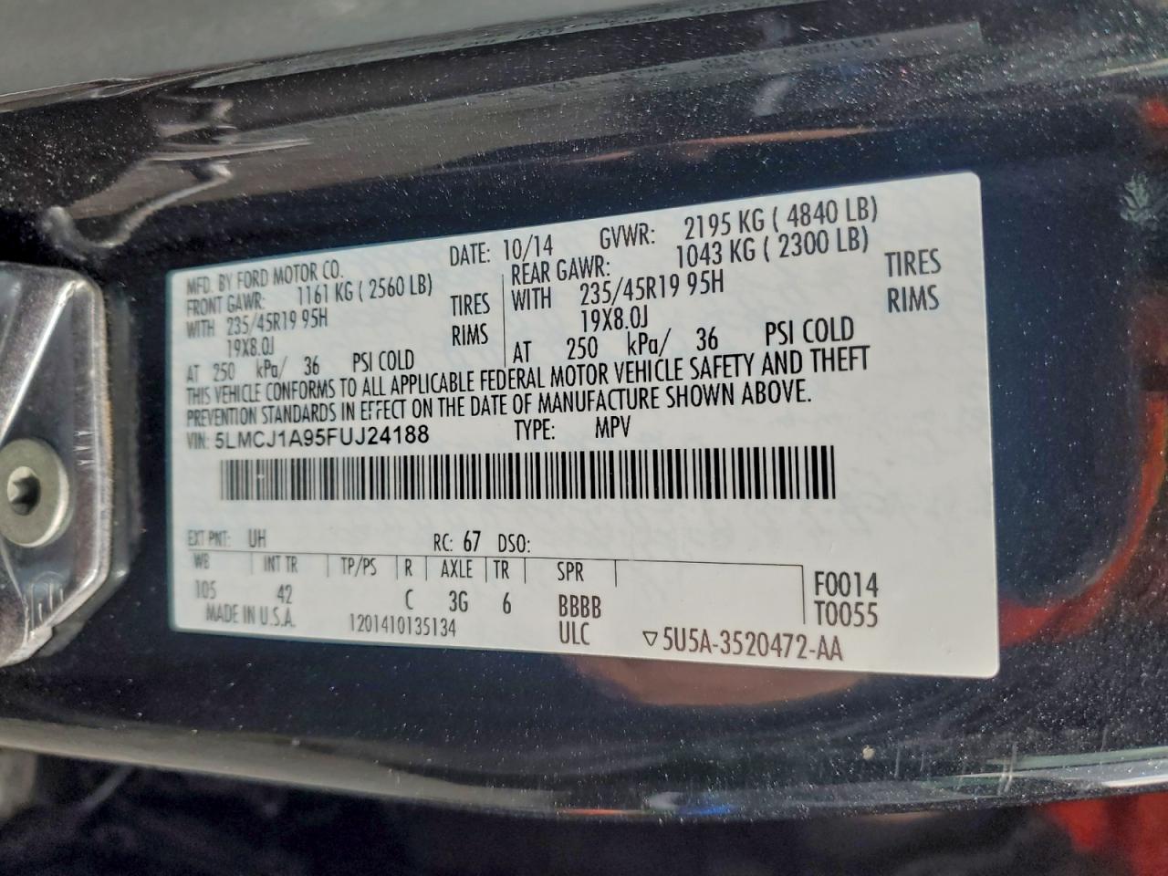 2015 Lincoln Mkc VIN: 5LMCJ1A95FUJ24188 Lot: 94072205