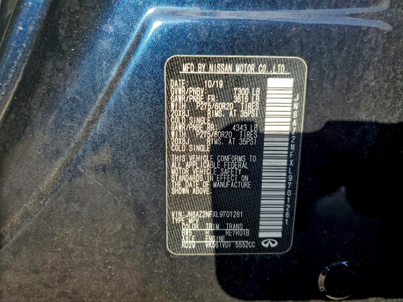 2020 Infiniti Qx80 Luxe VIN: JN8AZ2NFXL9701281 Lot: 94460485