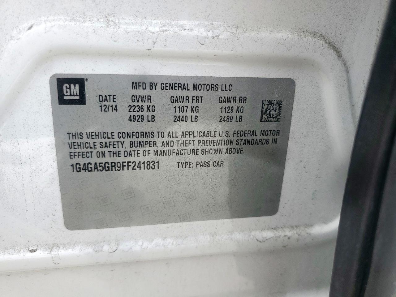 2015 Buick Lacrosse VIN: 1G4GA5GR9FF241831 Lot: 92875135