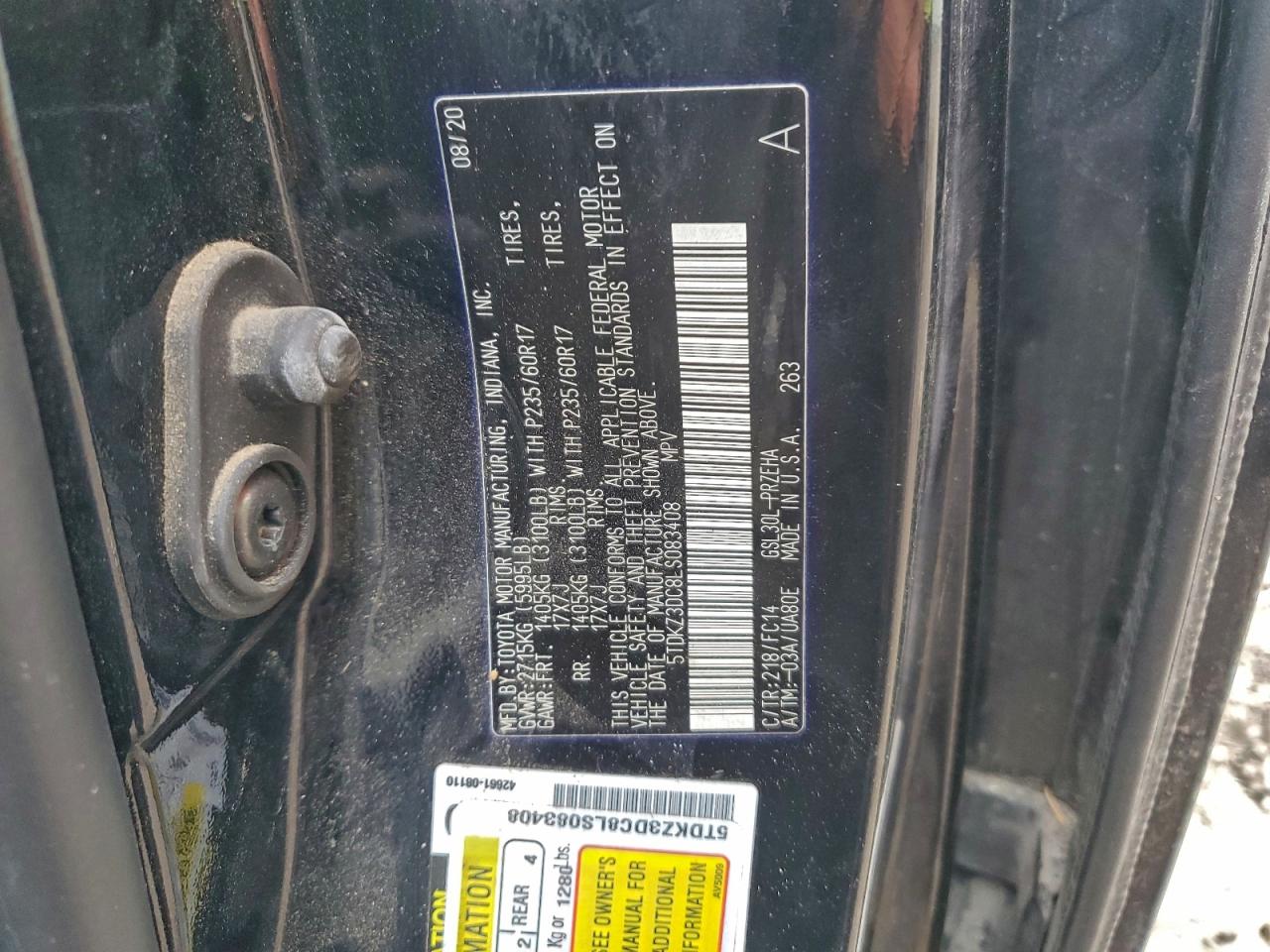 2020 Toyota Sienna Le VIN: 5TDKZ3DC8LS083408 Lot: 93870085