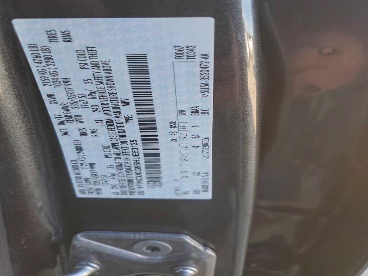 2017 Ford Escape Se VIN: 1FMCU0G96HUE53125 Lot: 94888265