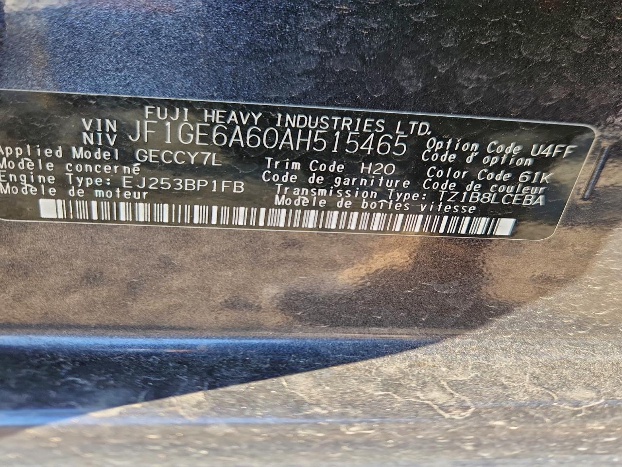 2010 Subaru Impreza 2.5I VIN: JF1GE6A60AH515465 Lot: 93766755