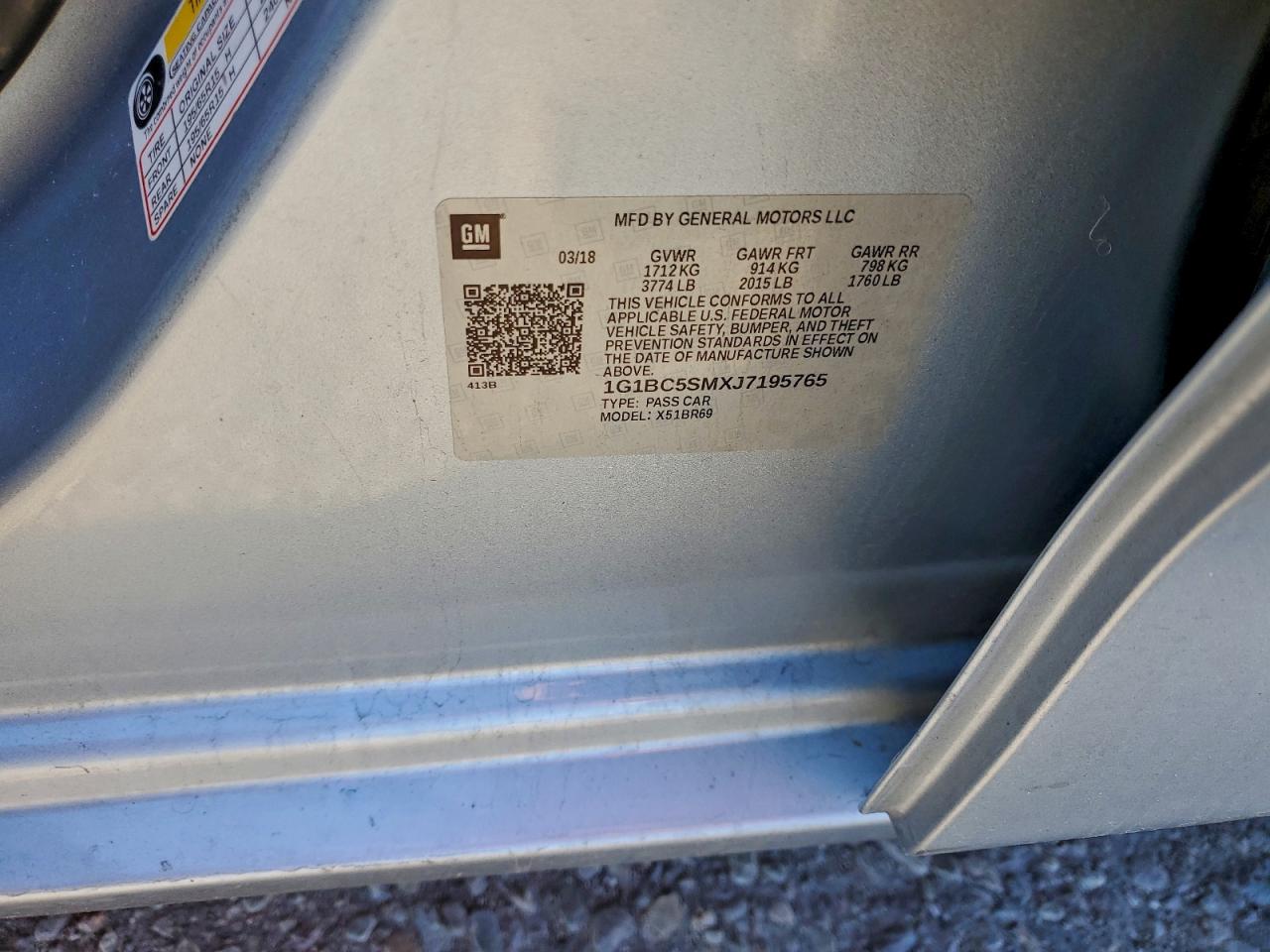 2018 Chevrolet Cruze Ls VIN: 1G1BC5SMXJ7195765 Lot: 94593005