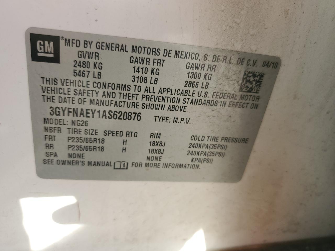 2010 Cadillac Srx Luxury Collection VIN: 3GYFNAEY1AS620876 Lot: 92074295