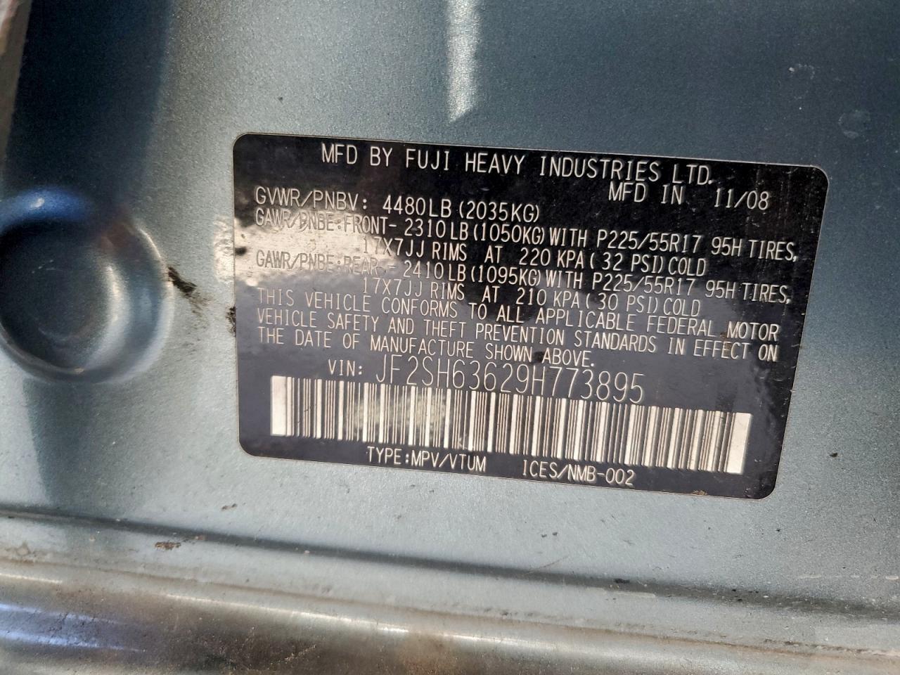 2009 Subaru Forester 2.5X Premium VIN: JF2SH63629H773895 Lot: 93195095