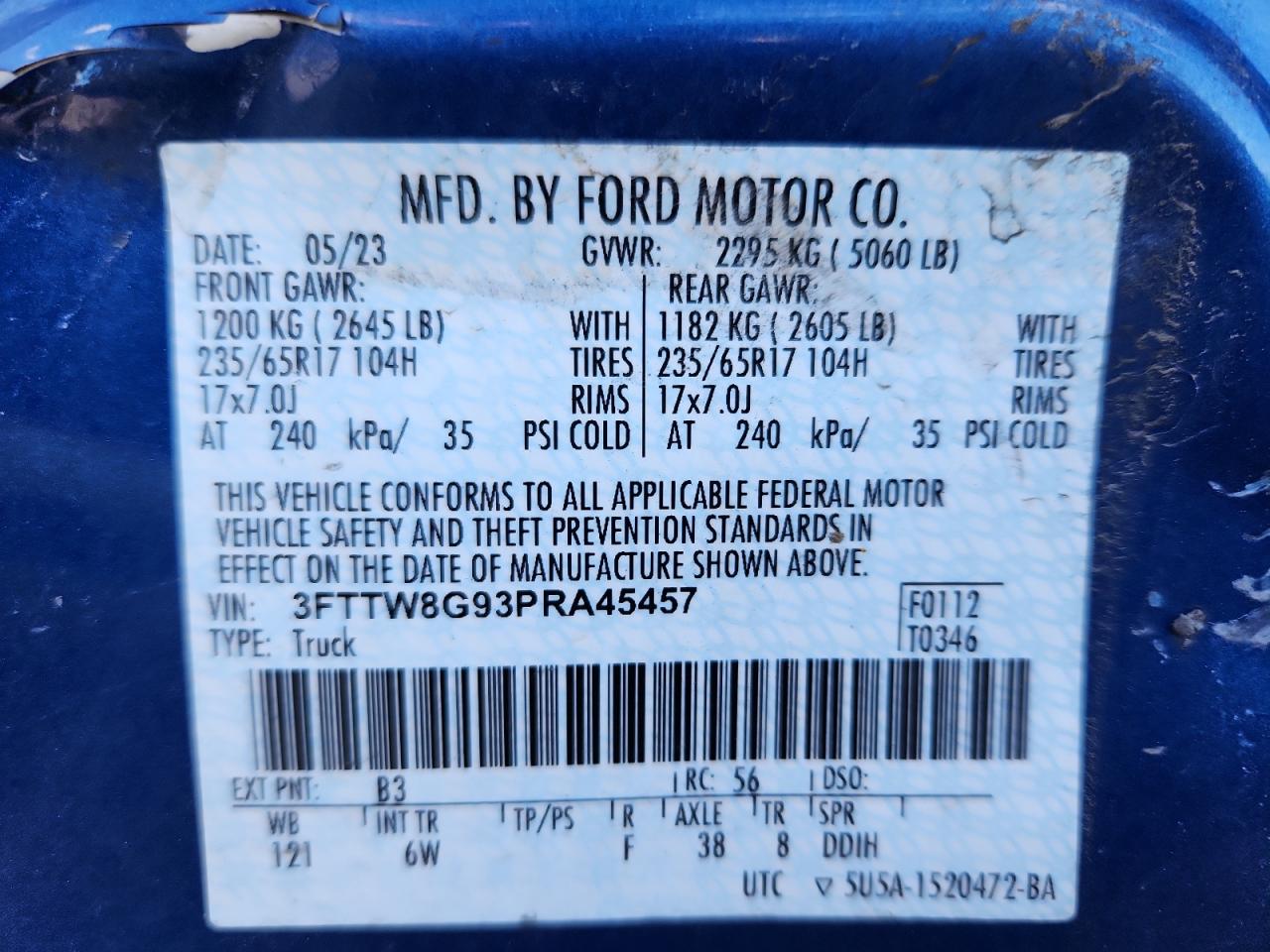 2023 Ford Maverick Xlt VIN: 3FTTW8G93PRA45457 Lot: 91140305