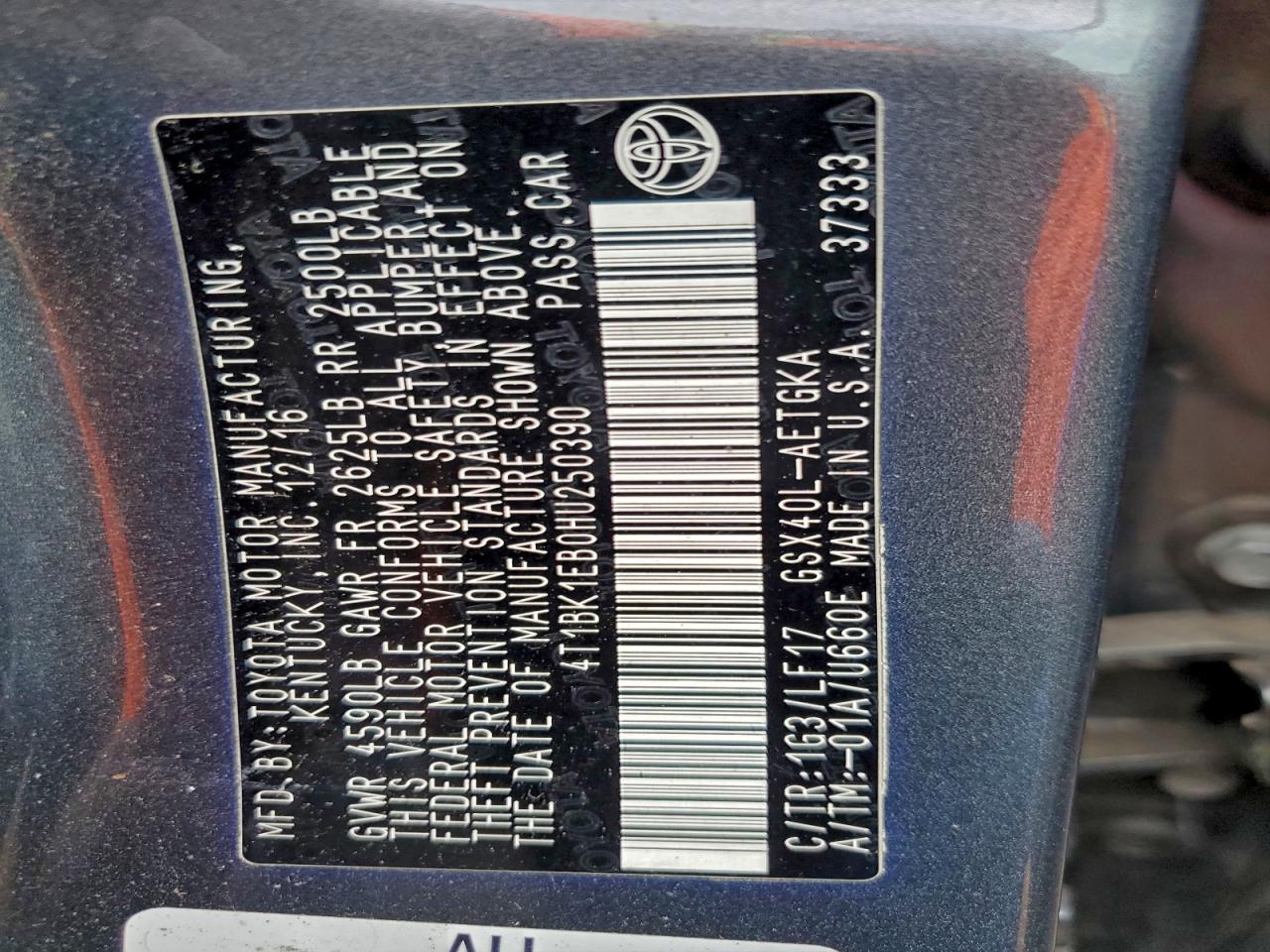 2017 Toyota Avalon Xle VIN: 4T1BK1EB0HU250390 Lot: 93766015