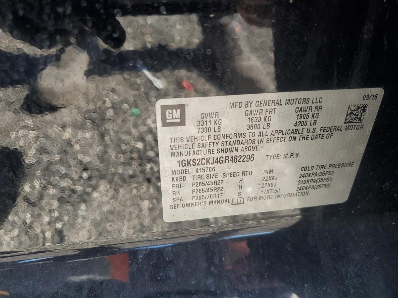 2016 GMC Yukon Denali VIN: 1GKS2CKJ4GR482296 Lot: 92799505