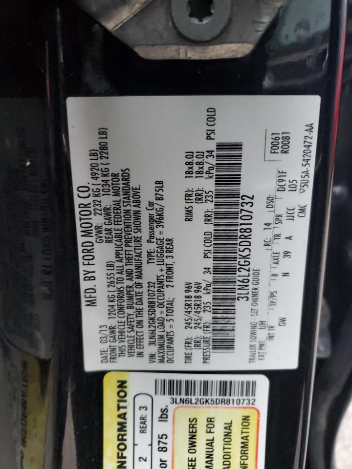 2013 Lincoln Mkz VIN: 3LN6L2GK5DR810732 Lot: 93186655