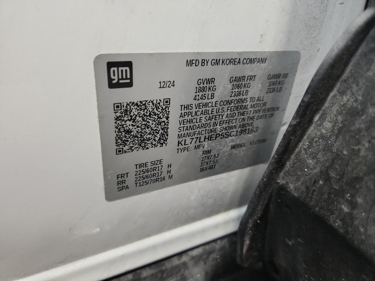 2025 Chevrolet Trax 1Lt VIN: KL77LHEP5SC198163 Lot: 93408625