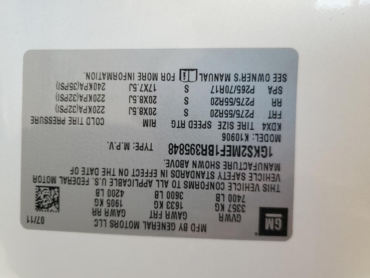 2011 GMC Yukon Xl Denali VIN: 1GKS2MEF1BR395848 Lot: 91598495