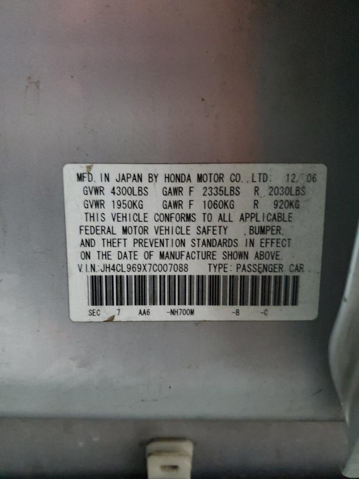 2007 Acura Tsx VIN: JH4CL969X7C007088 Lot: 91941975