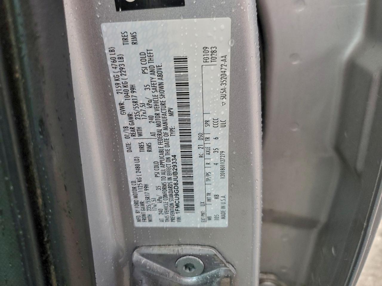 2018 Ford Escape Se VIN: 1FMCU9GD8JUB29334 Lot: 94331965