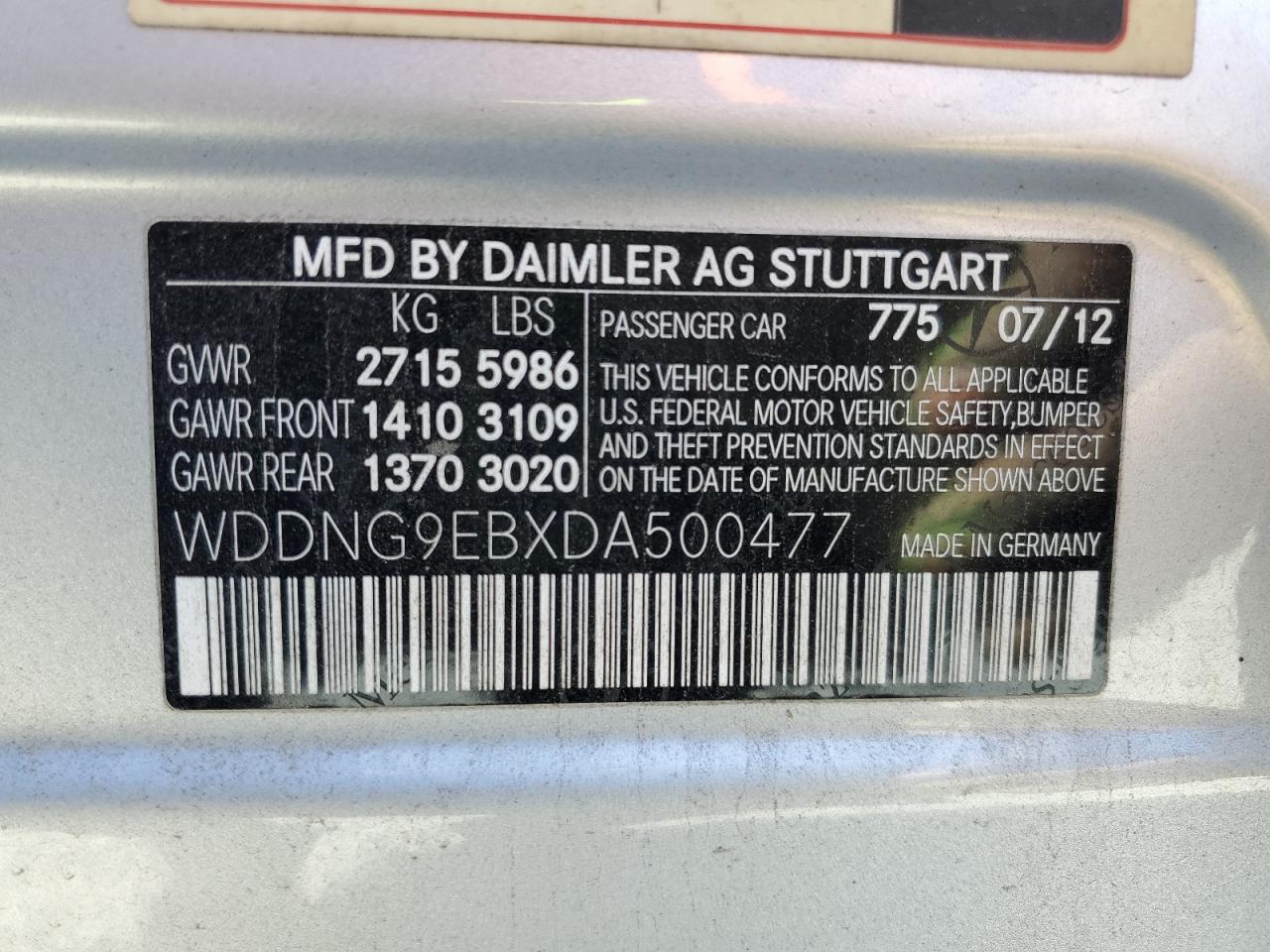 2013 Mercedes-Benz S 550 4Matic VIN: WDDNG9EBXDA500477 Lot: 91963805