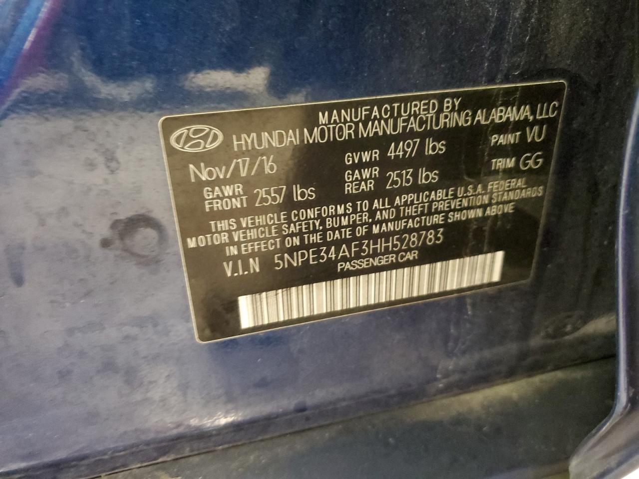 2017 Hyundai Sonata Sport VIN: 5NPE34AF3HH528783 Lot: 94104935