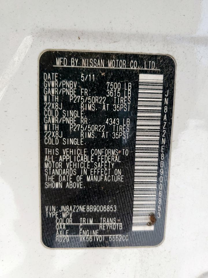 2011 Infiniti Qx56 VIN: JN8AZ2NE8B9006853 Lot: 92243425