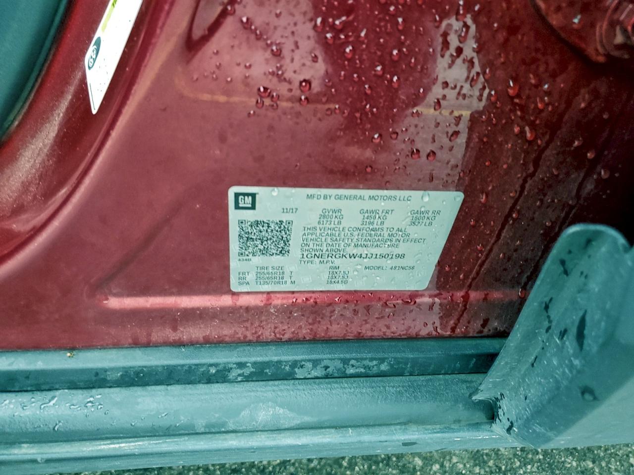 2018 Chevrolet Traverse Lt VIN: 1GNERGKW4JJ150198 Lot: 94213385