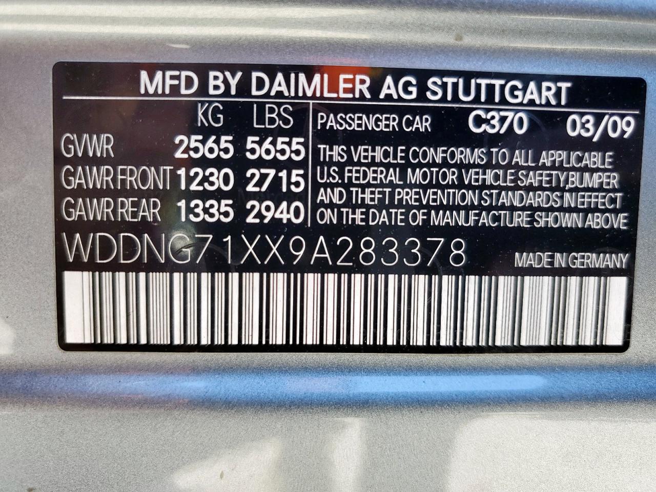 2009 Mercedes-Benz S 550 VIN: WDDNG71XX9A283378 Lot: 91492945