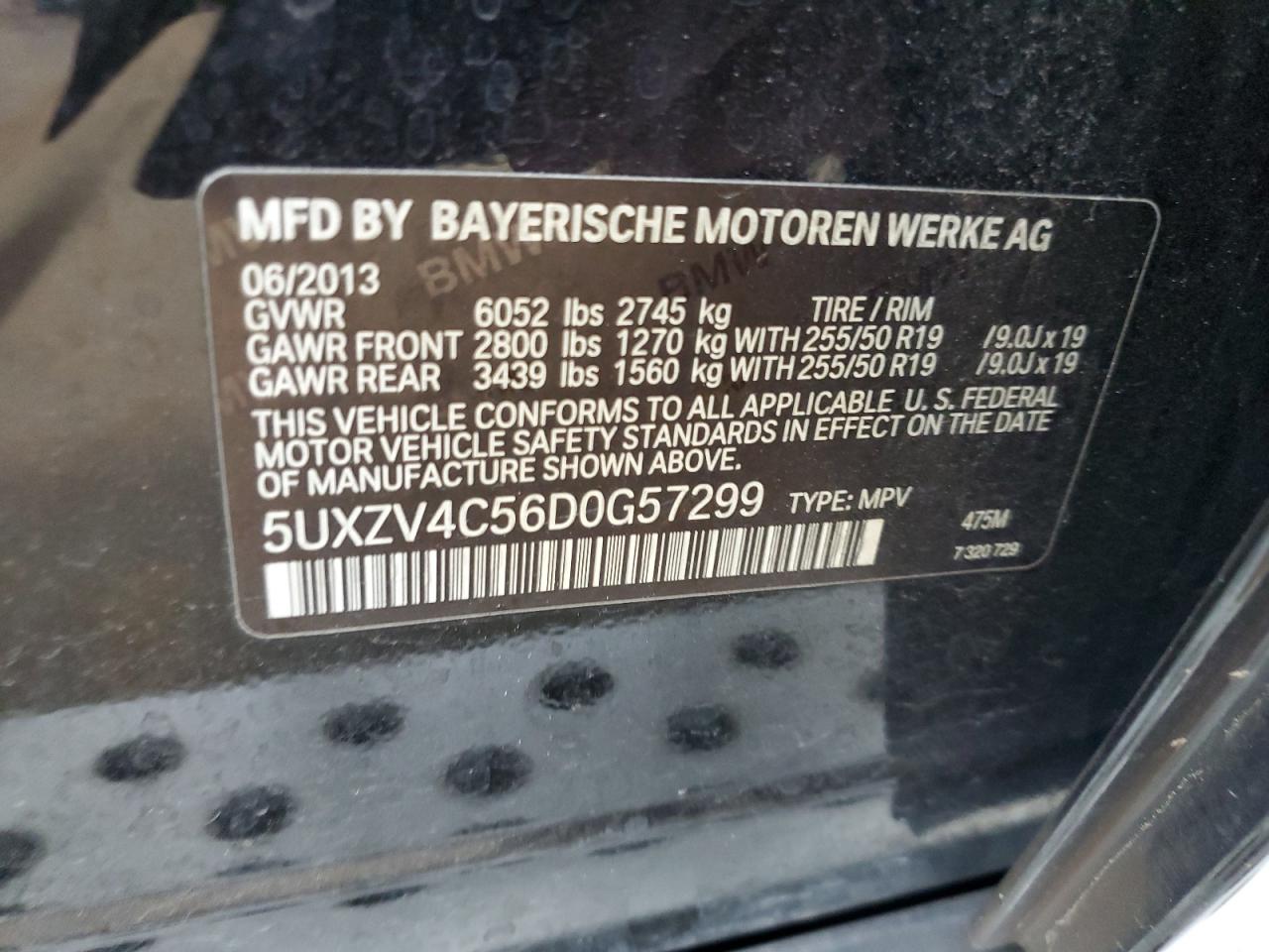 2013 BMW X5 xDrive35I VIN: 5UXZV4C56D0G57299 Lot: 91810095