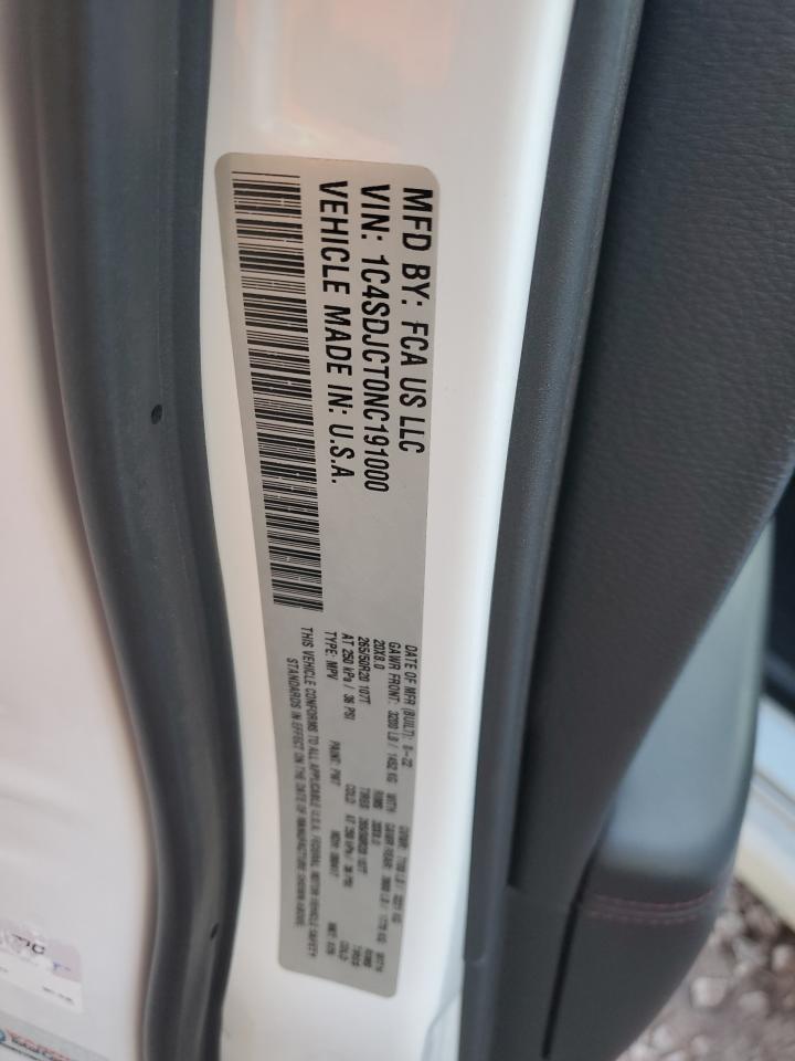 2022 Dodge Durango R/T VIN: 1C4SDJCT0NC191000 Lot: 91628325