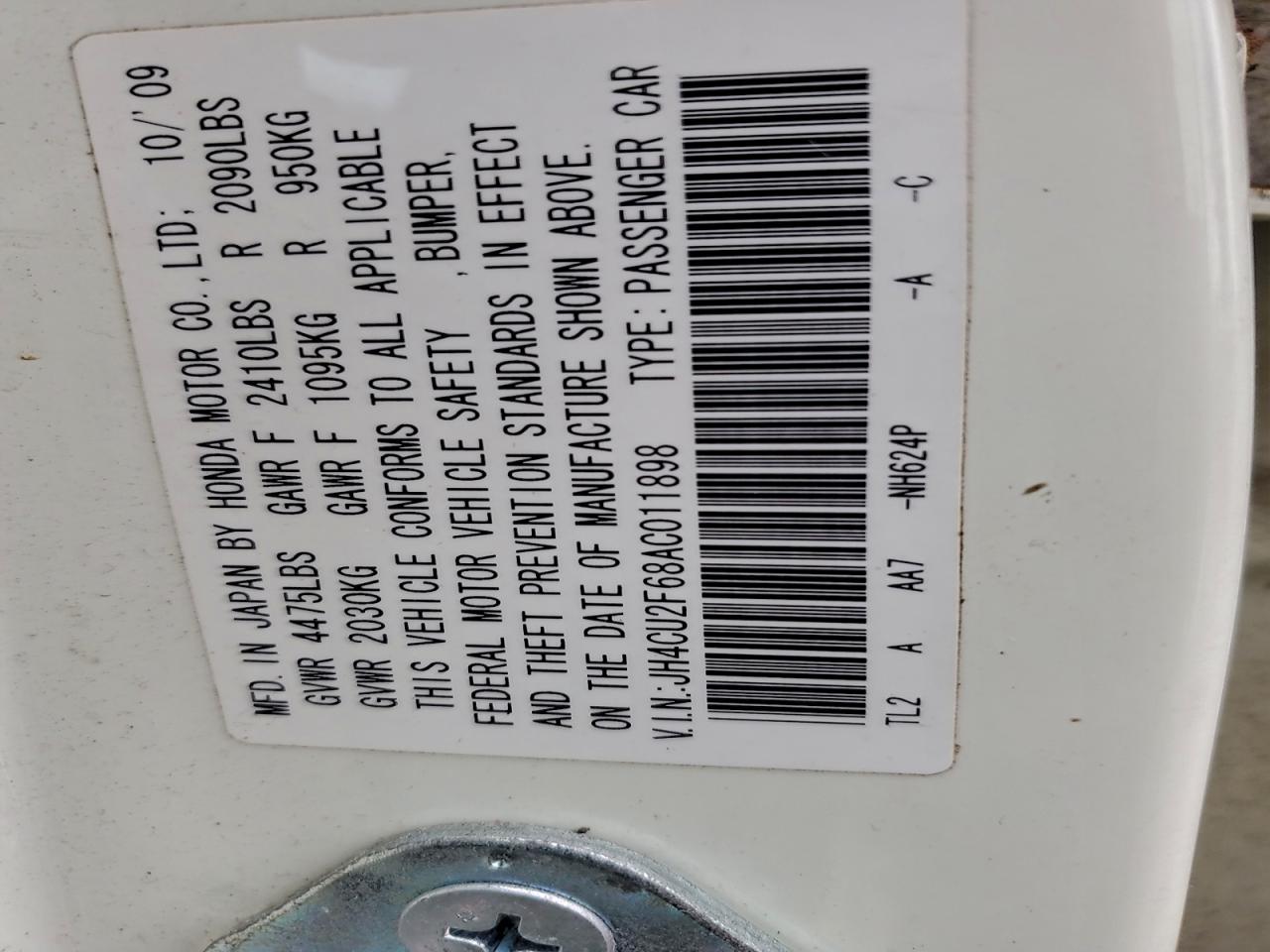 2010 Acura Tsx VIN: JH4CU2F68AC011898 Lot: 93553445