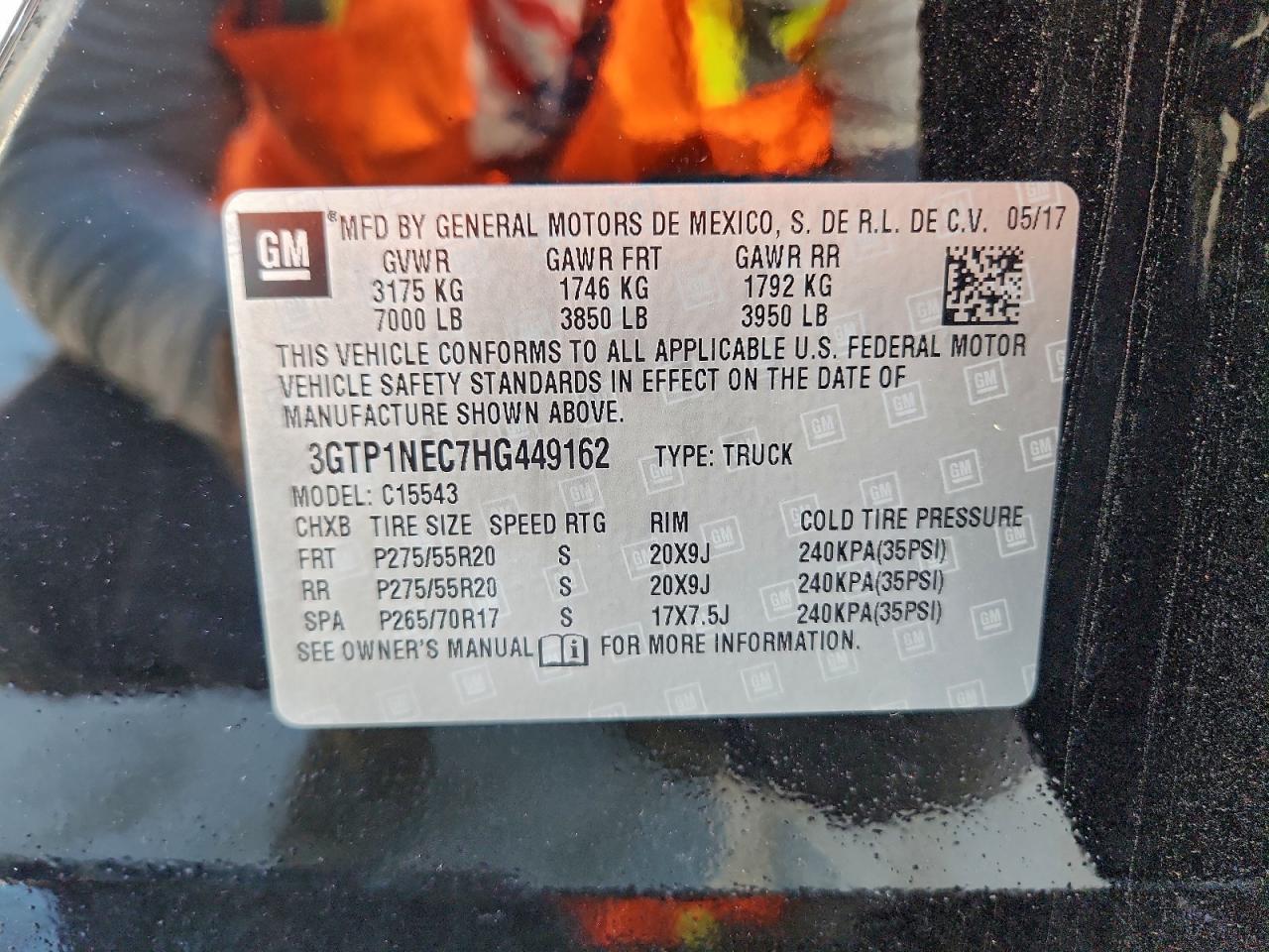 2017 GMC Sierra C1500 Slt VIN: 3GTP1NEC7HG449162 Lot: 94068645