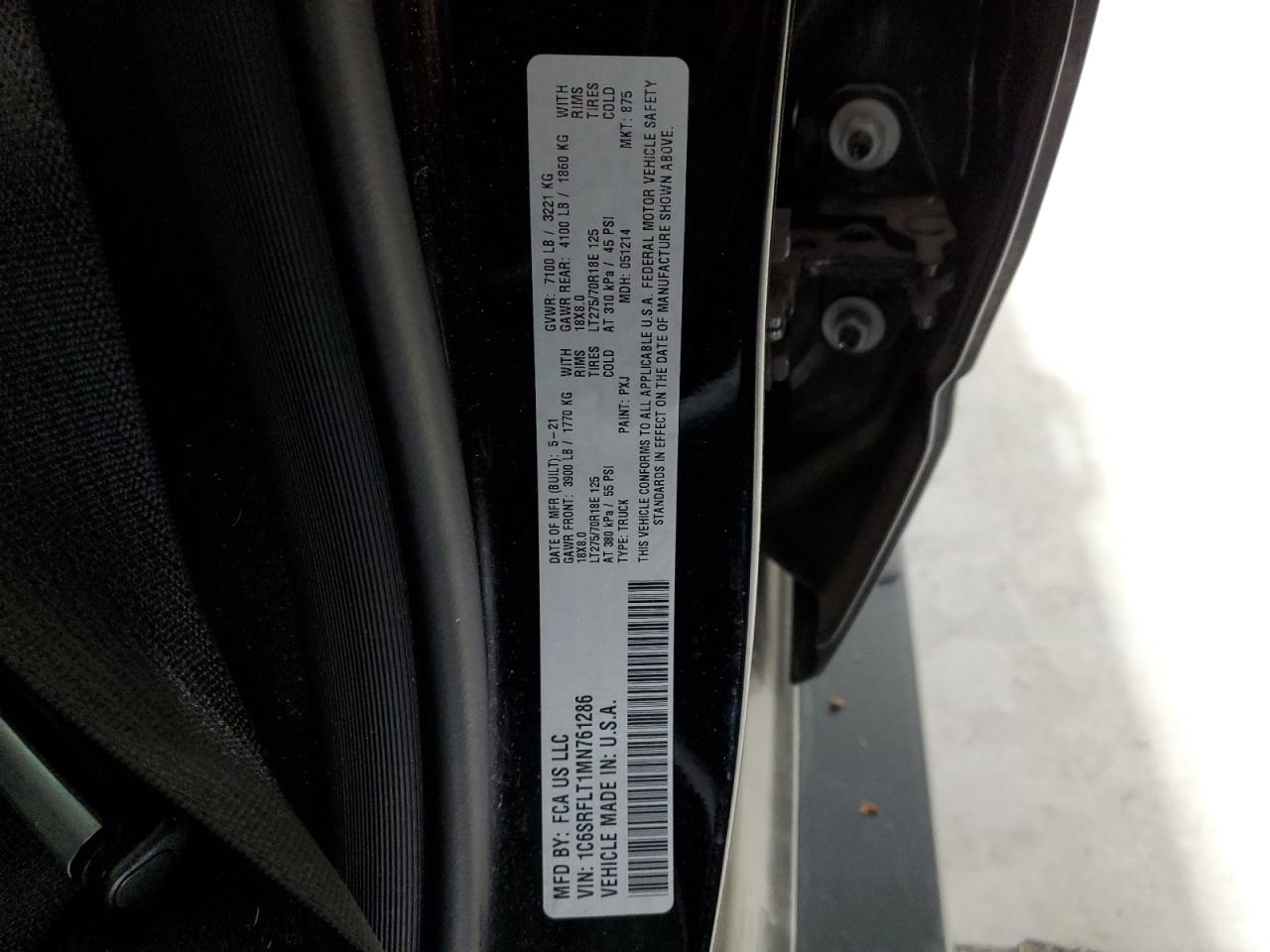 2021 Ram 1500 Rebel VIN: 1C6SRFLT1MN761286 Lot: 92101515