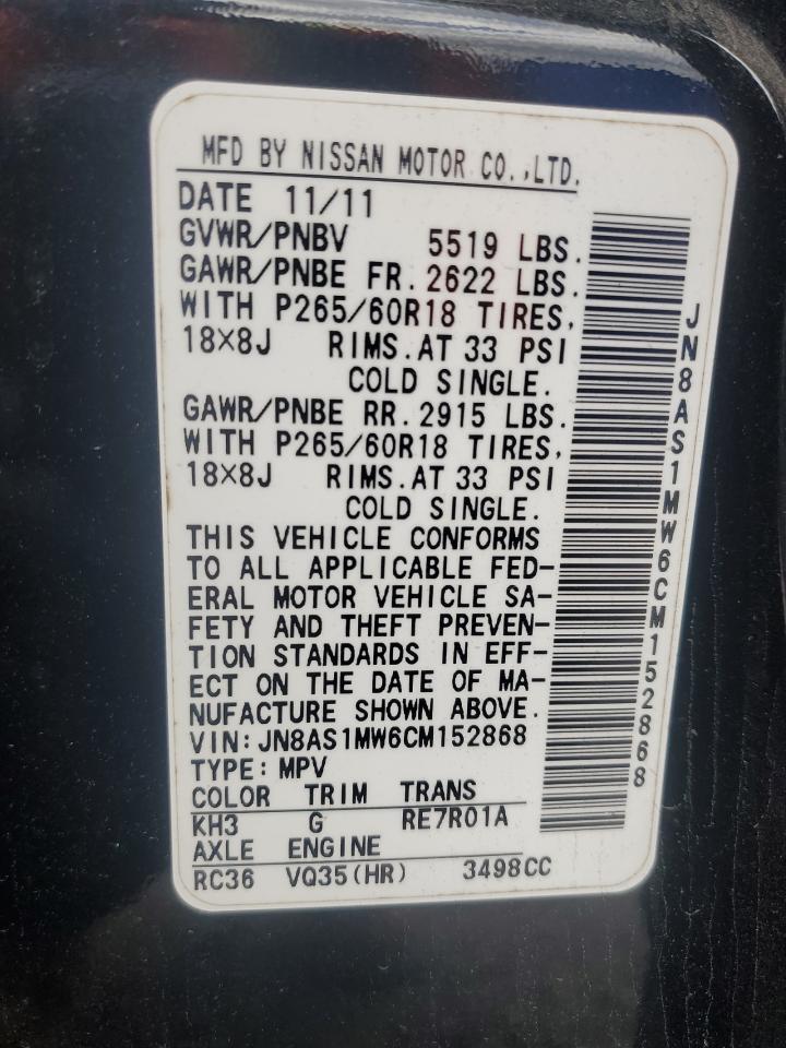 2012 Infiniti Fx35 VIN: JN8AS1MW6CM152868 Lot: 92173835