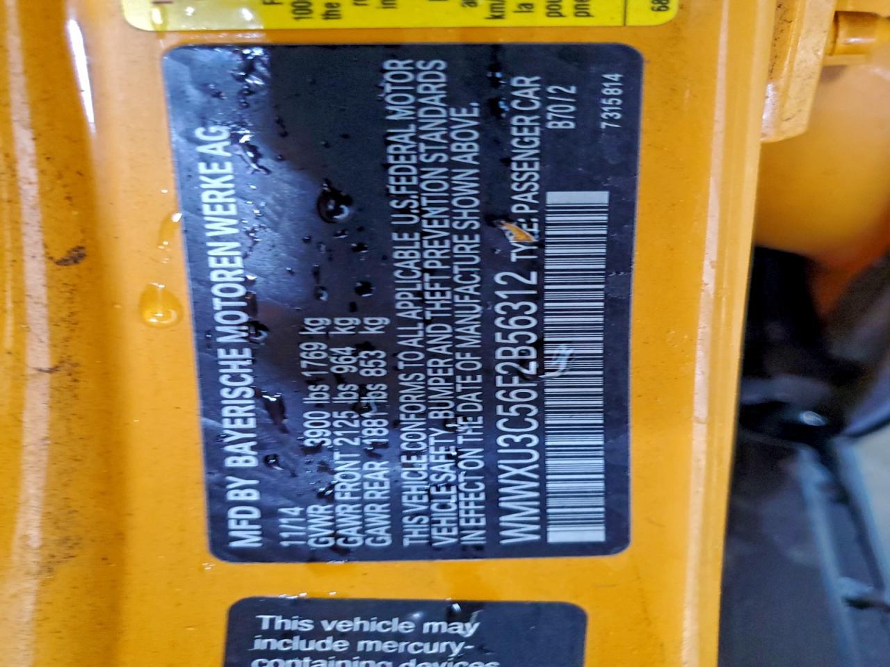 2015 Mini Cooper S VIN: WMWXU3C56F2B56312 Lot: 94241725