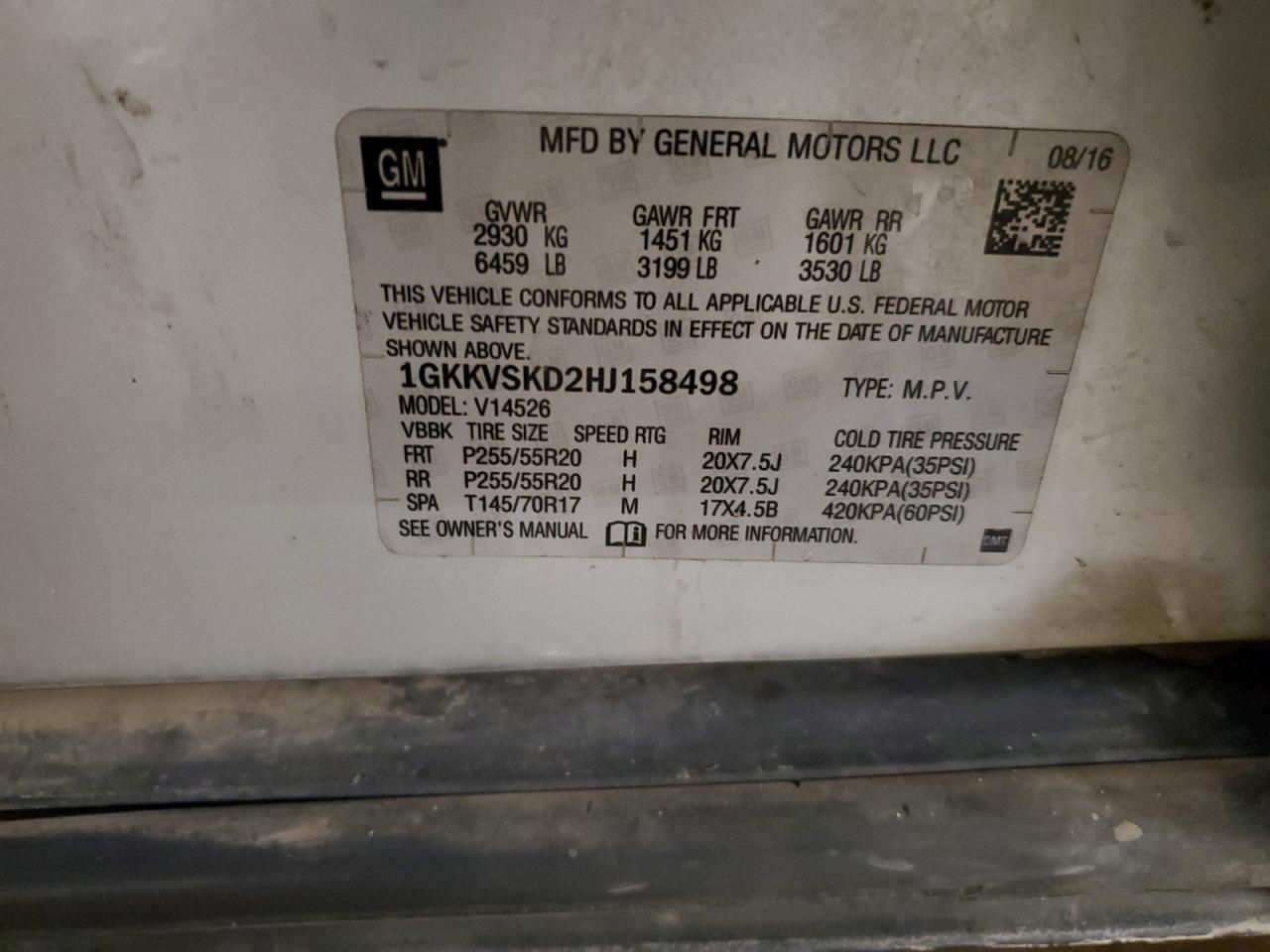 2017 GMC Acadia Limited Slt-2 VIN: 1GKKVSKD2HJ158498 Lot: 92090145