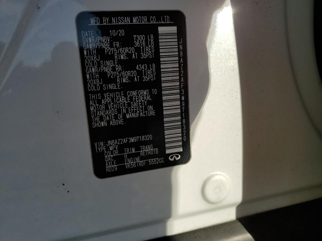 2021 Infiniti Qx80 Luxe VIN: JN8AZ2AF3M9718320 Lot: 85208855