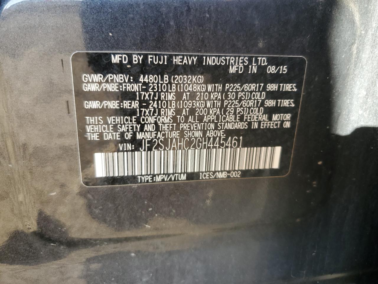 2016 Subaru Forester 2.5I Limited VIN: JF2SJAHC2GH445461 Lot: 91264415