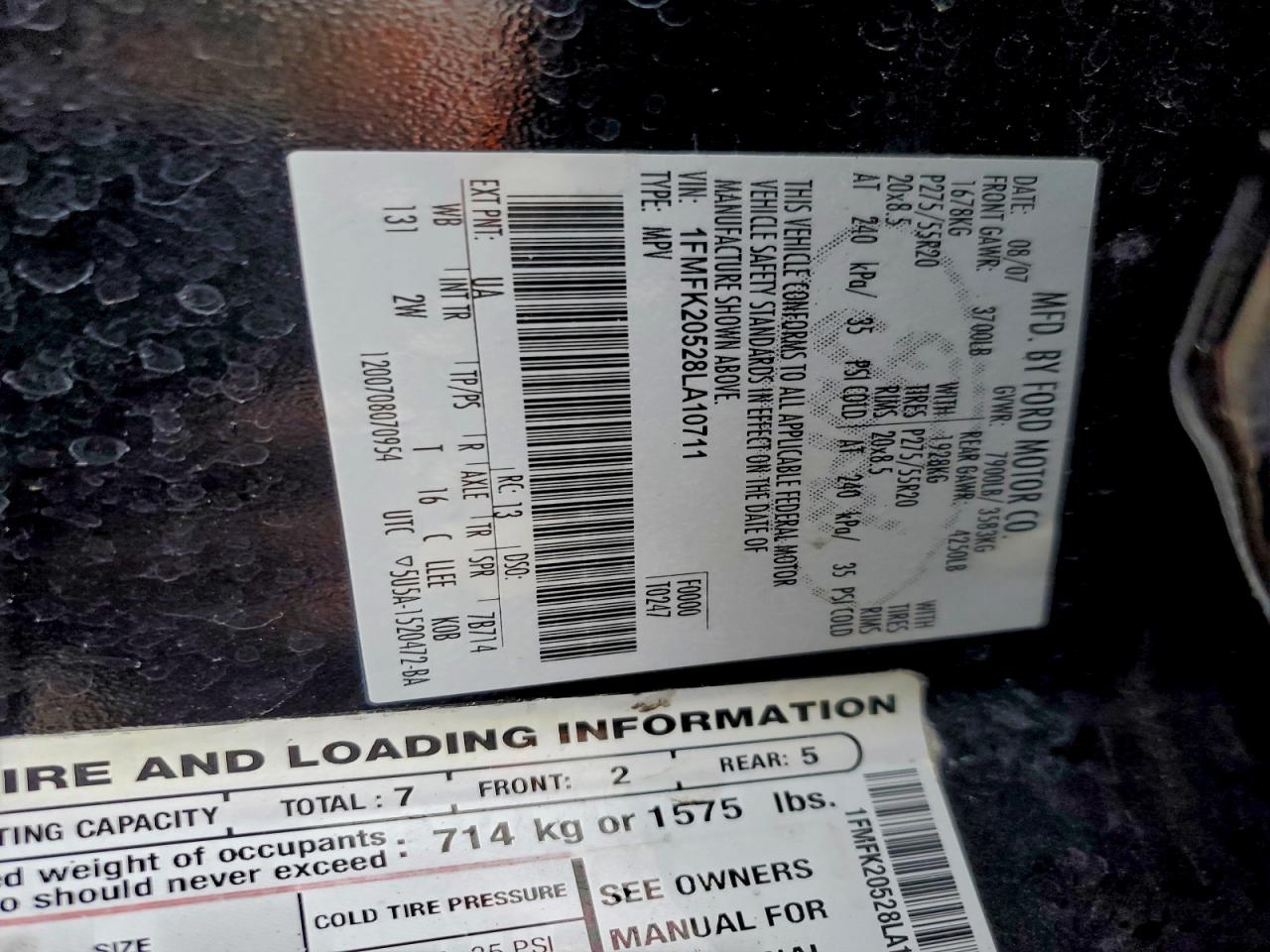 2008 Ford Expedition El Limited VIN: 1FMFK20528LA10711 Lot: 93669645