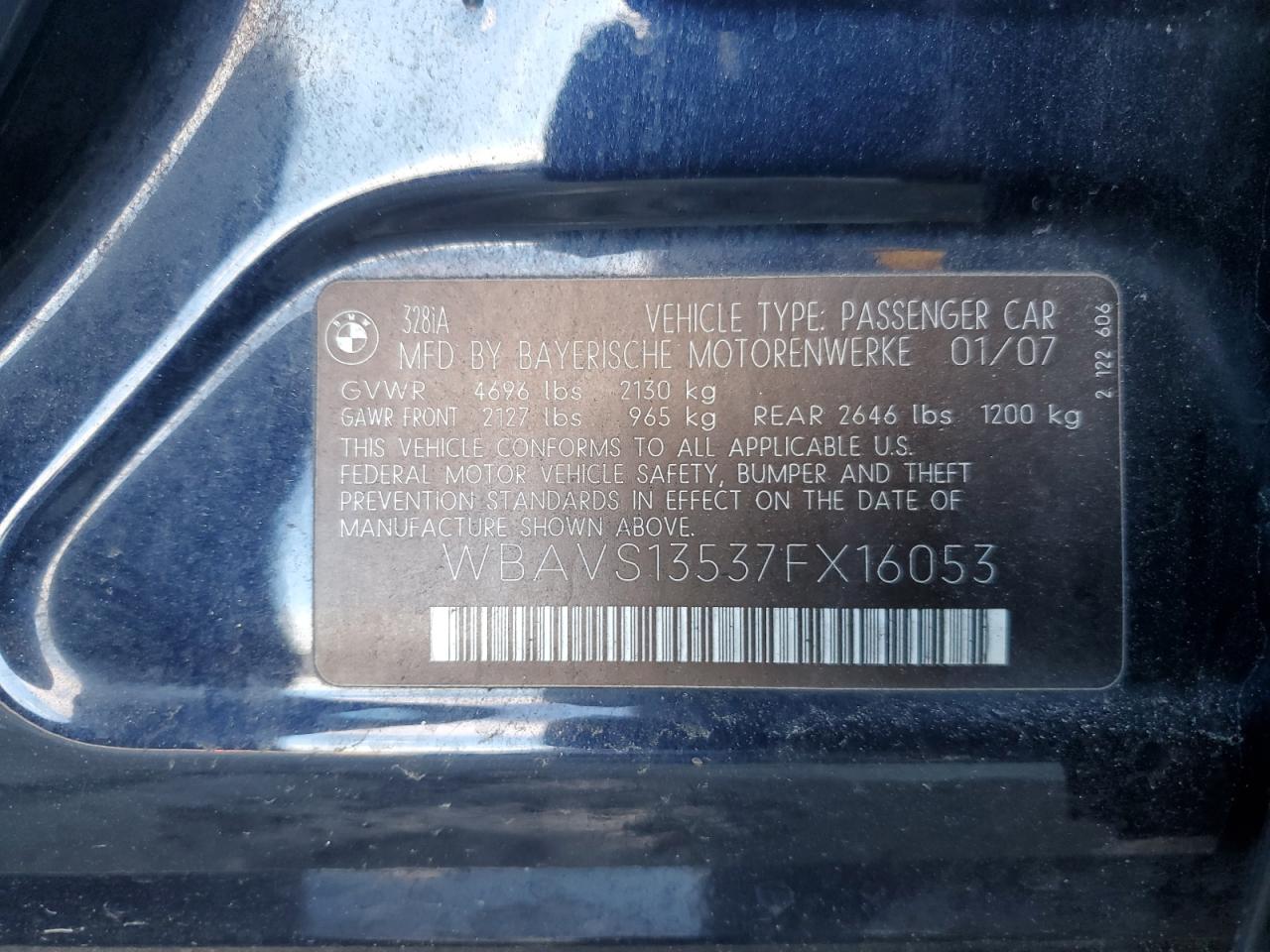 2007 BMW 328 It VIN: WBAVS13537FX16053 Lot: 92756235