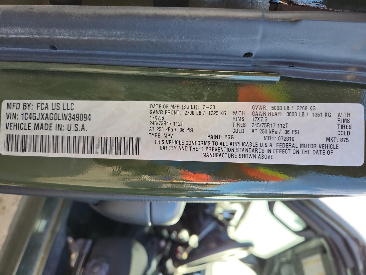 2020 Jeep Wrangler Sport VIN: 1C4GJXAG0LW349094 Lot: 92957395