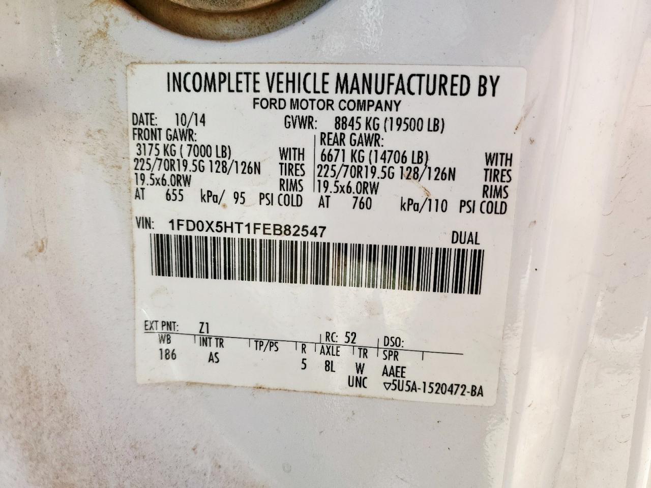 2015 Ford F550 Super Duty Utility / Service Truck VIN: 1FD0X5HT1FEB82547 Lot: 90074525