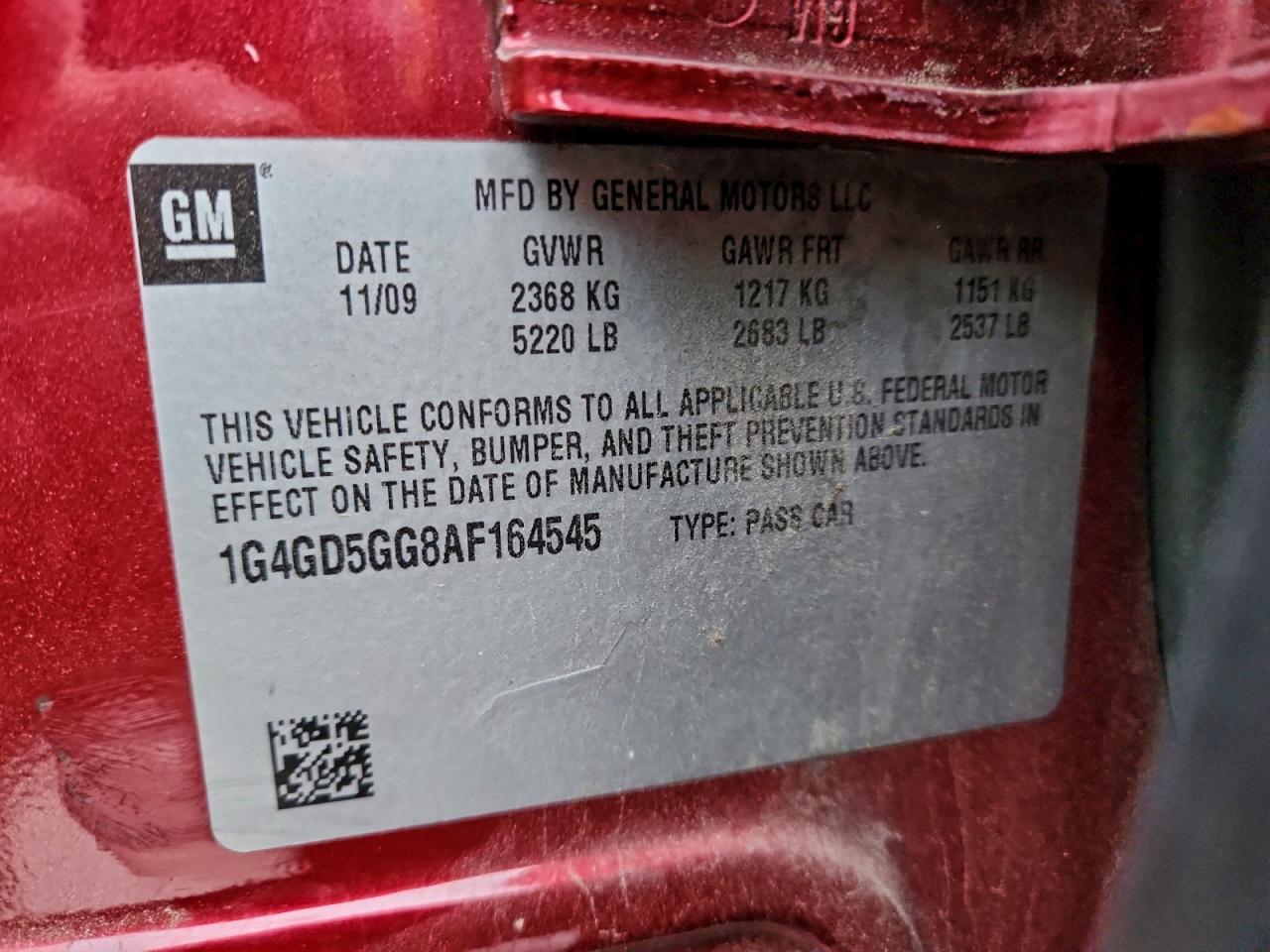 2010 Buick Lacrosse Cxl VIN: 1G4GD5GG8AF164545 Lot: 94032335