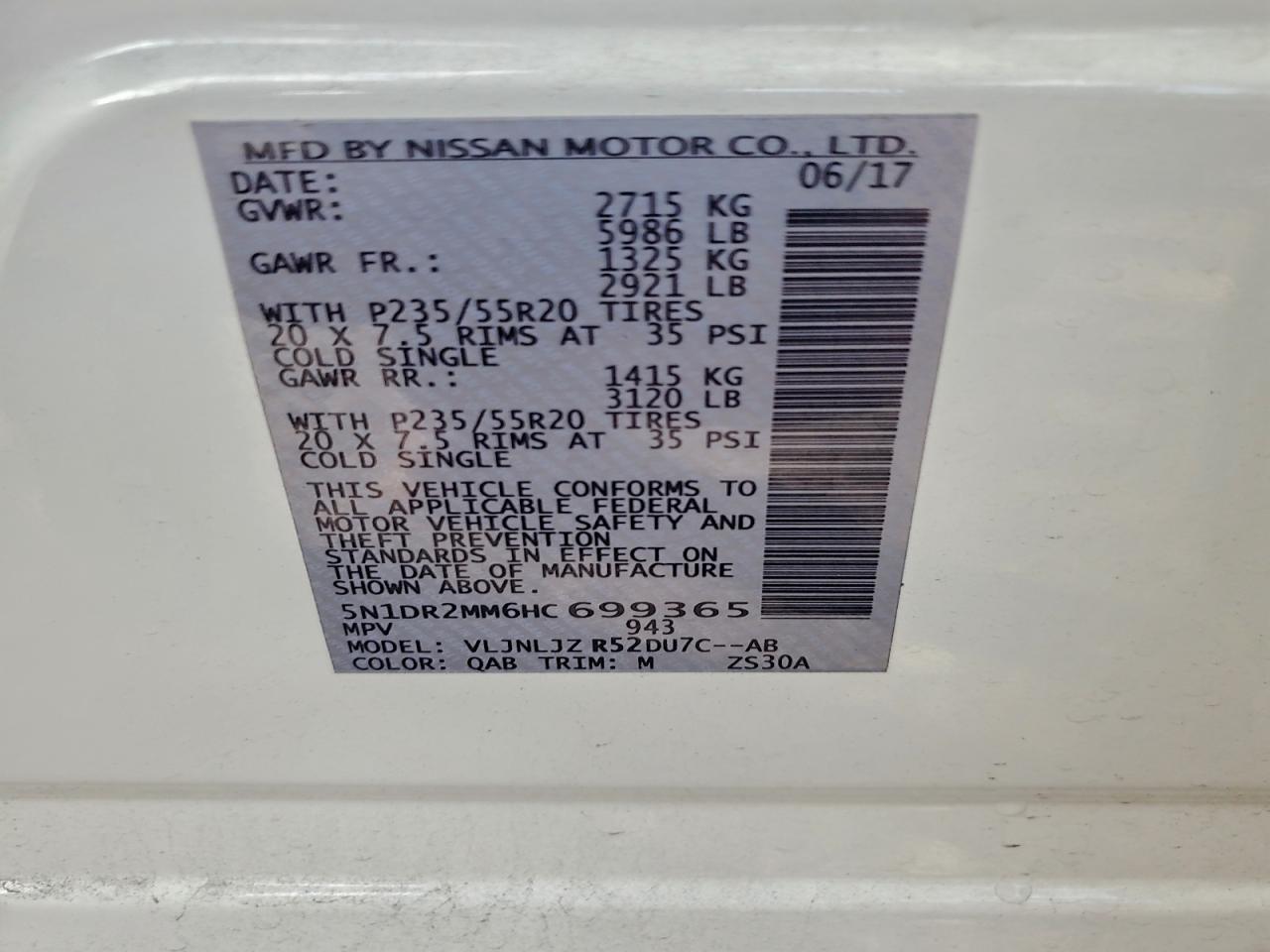 2017 Nissan Pathfinder S VIN: 5N1DR2MM6HC699365 Lot: 94044665