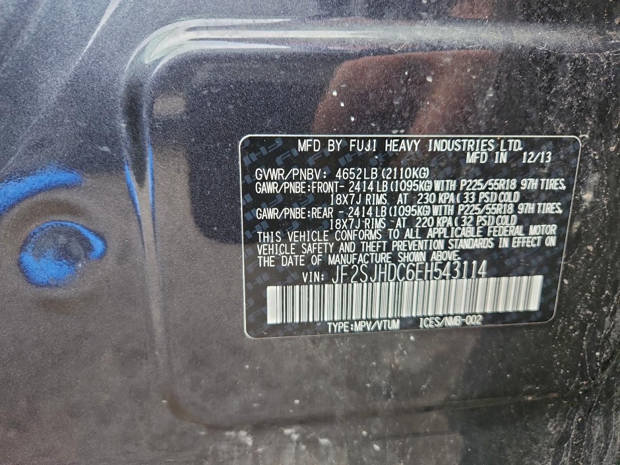 2014 Subaru Forester 2.0Xt Premium VIN: JF2SJHDC6EH543114 Lot: 94096805