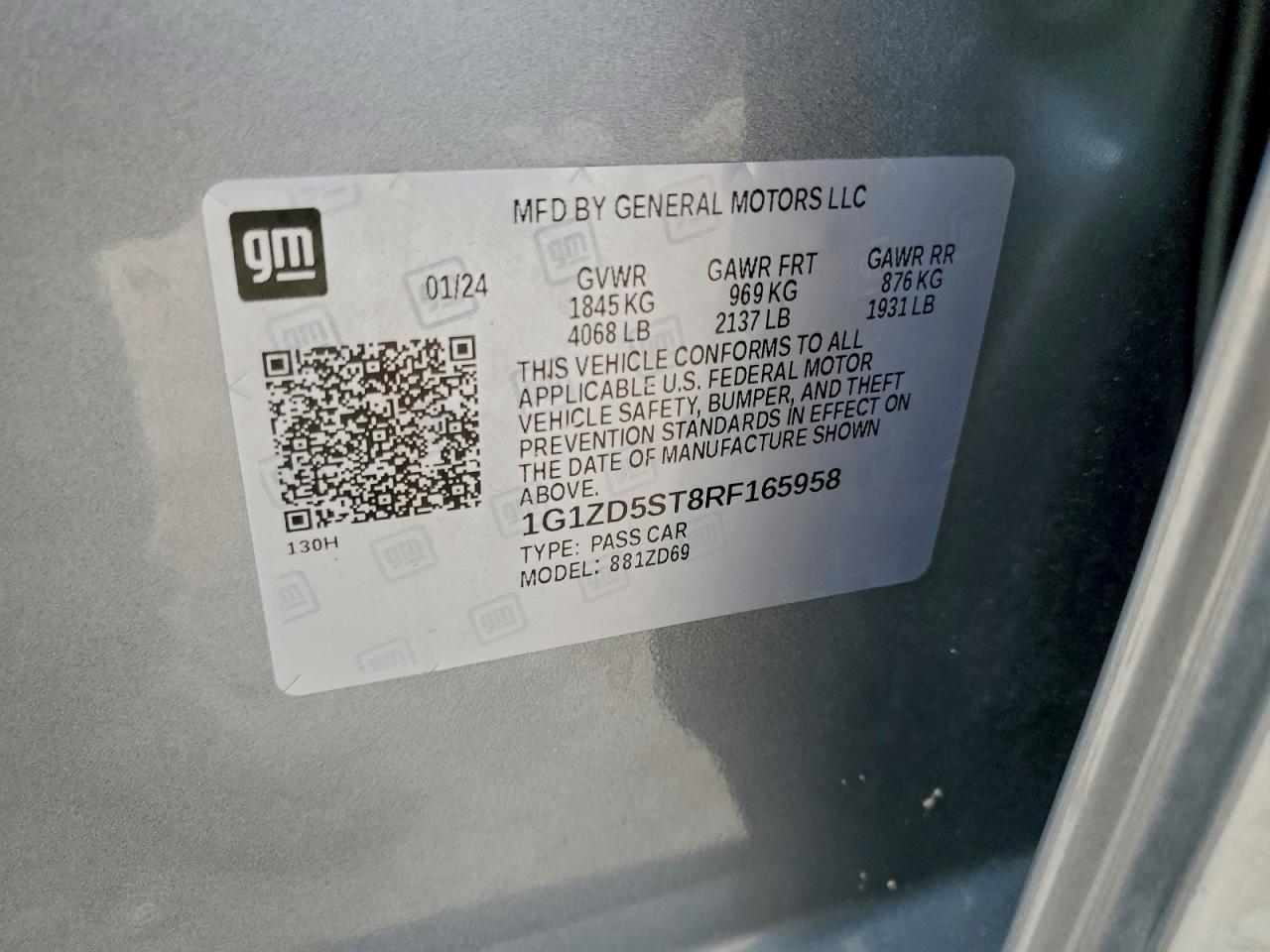 2024 Chevrolet Malibu Lt VIN: 1G1ZD5ST8RF165958 Lot: 93249085