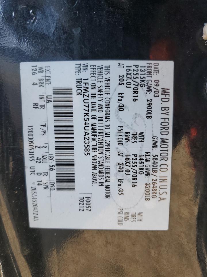 2004 Ford Explorer Sport Trac VIN: 1FMZU77K54UA23585 Lot: 90882845