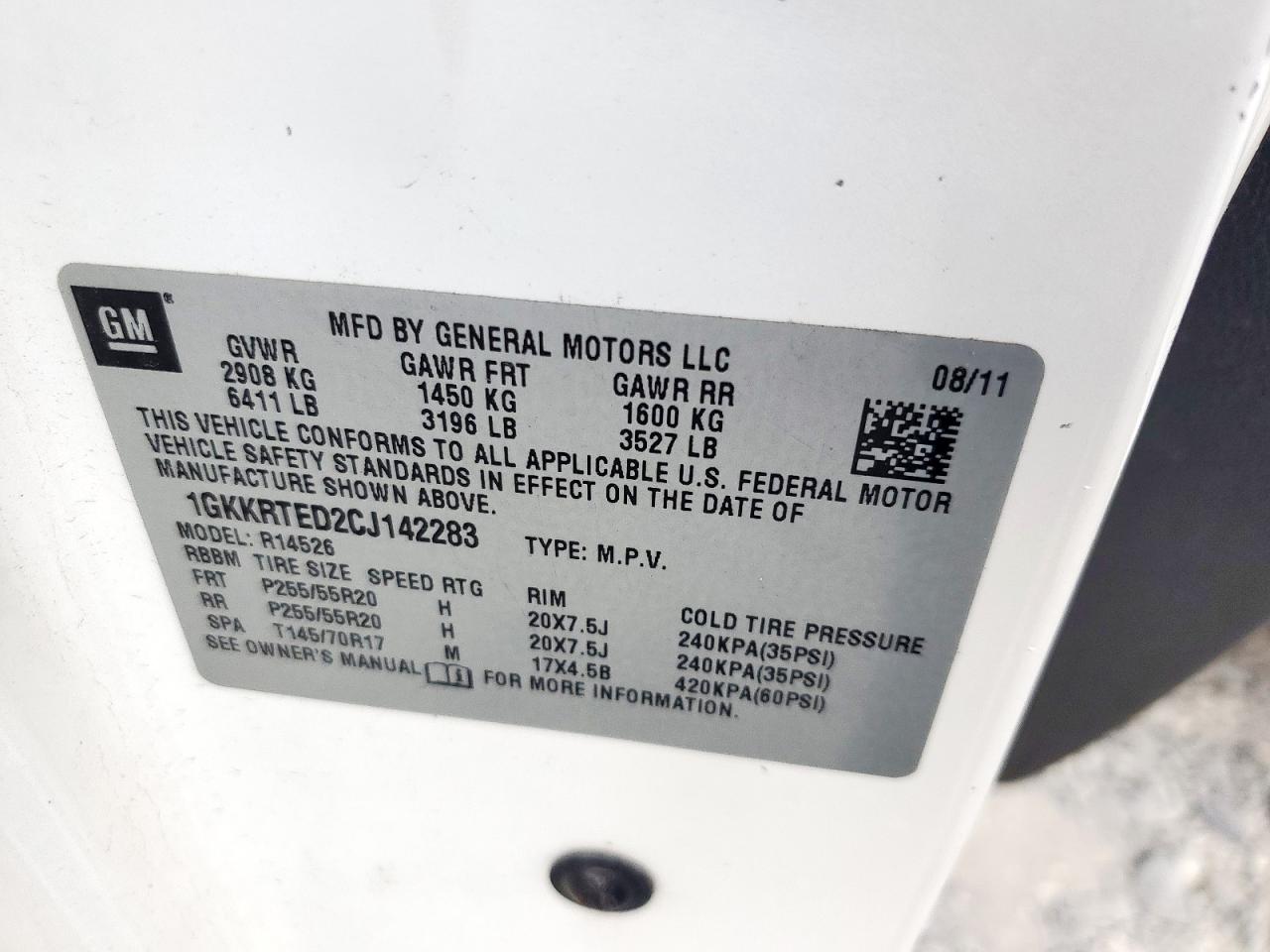 2012 GMC Acadia Denali VIN: 1GKKRTED2CJ142283 Lot: 93613375