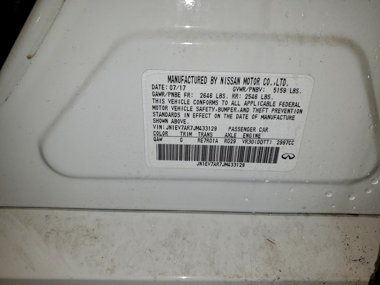 2018 Infiniti Q50 Luxe VIN: JN1EV7AR7JM433129 Lot: 94433455