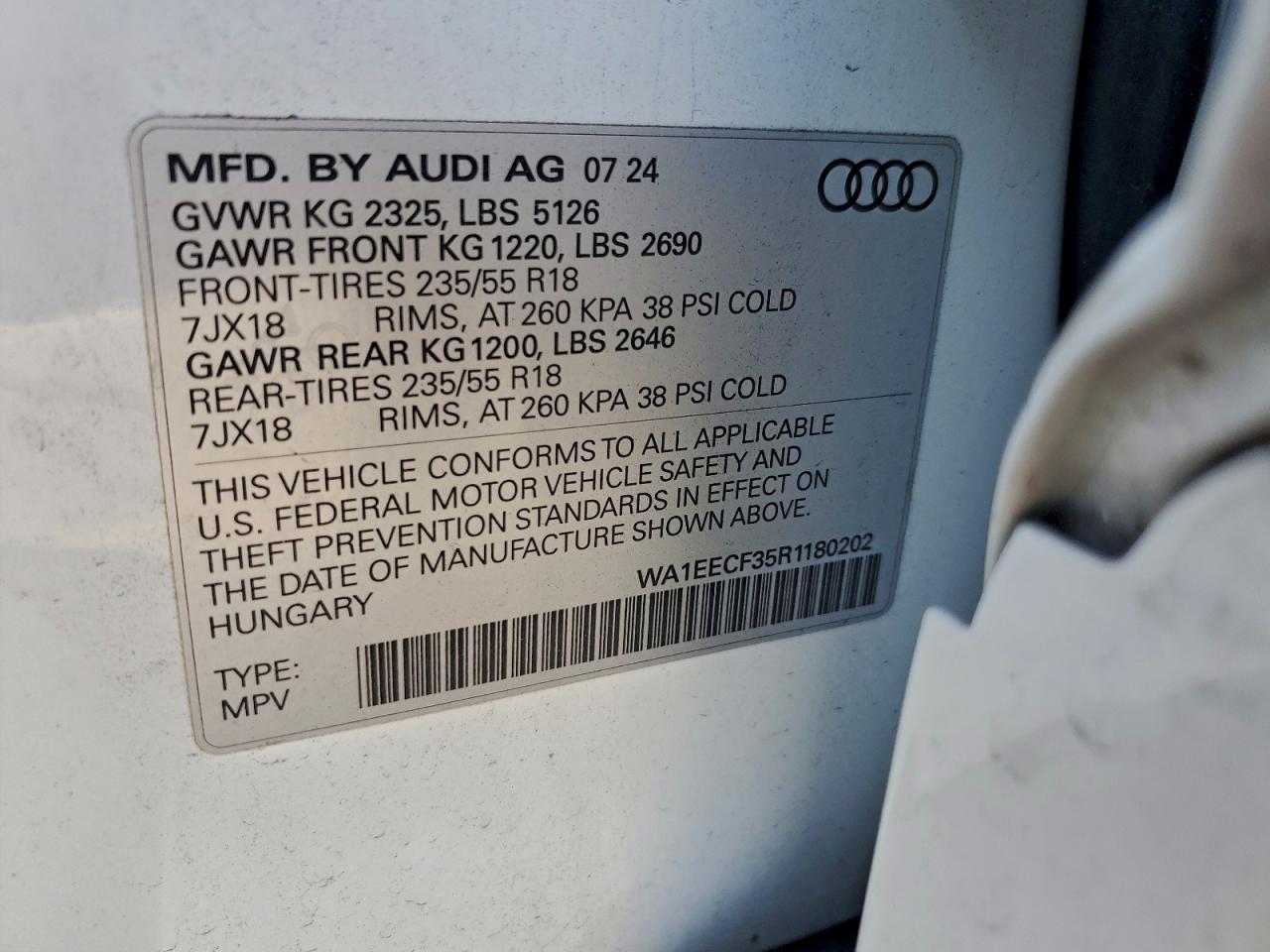 2024 Audi Q3 Premium Plus S Line 45 VIN: WA1EECF35R1180202 Lot: 94287295