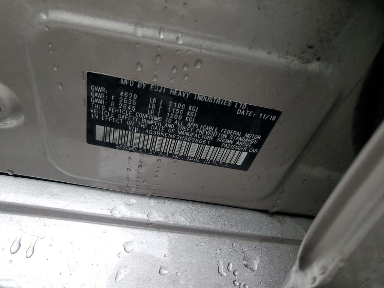 2017 Subaru Legacy 3.6R Limited VIN: 4S3BNEN63H3038661 Lot: 93185295